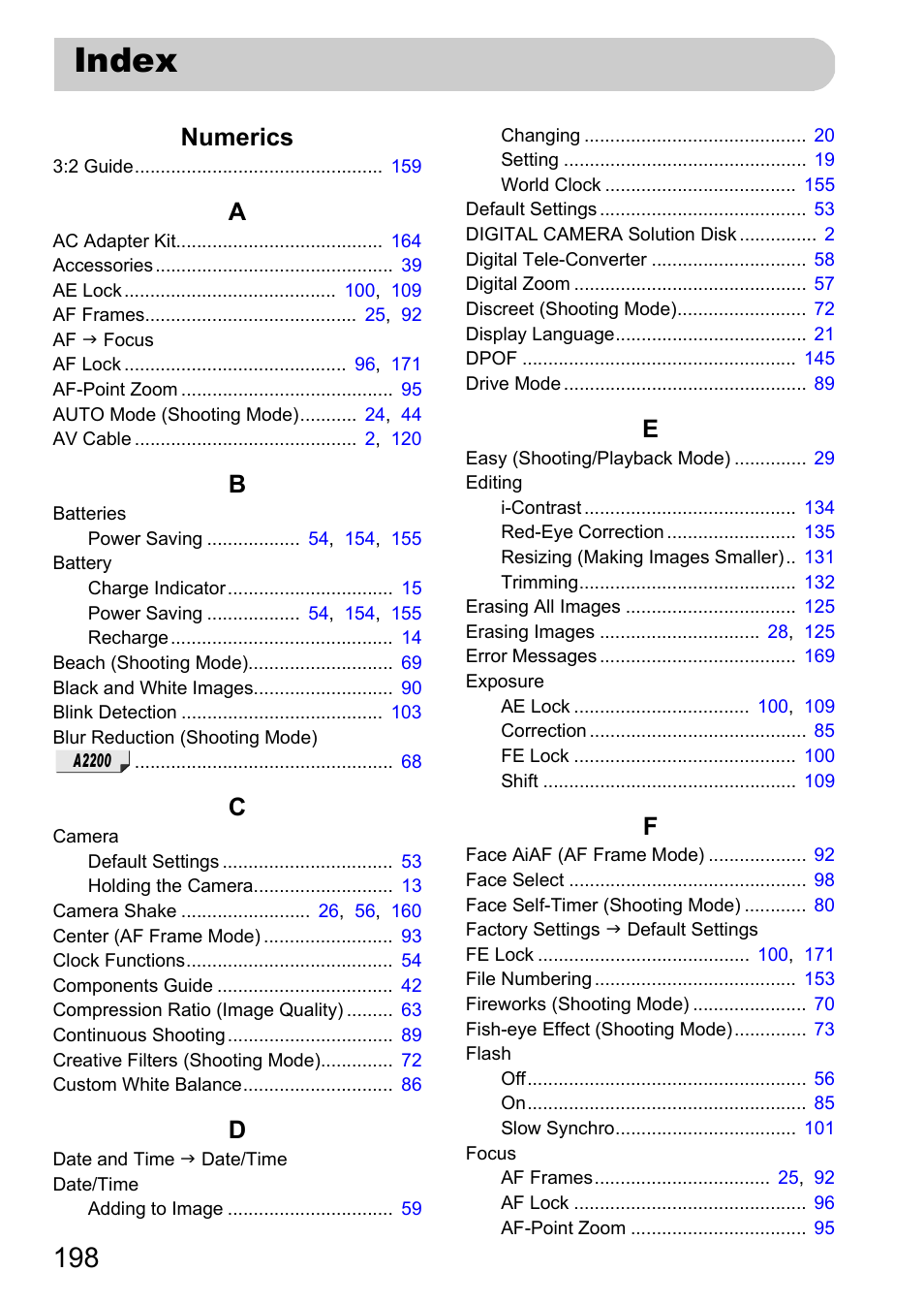 Index, Numerics | Canon A3350 IS User Manual | Page 198 / 201