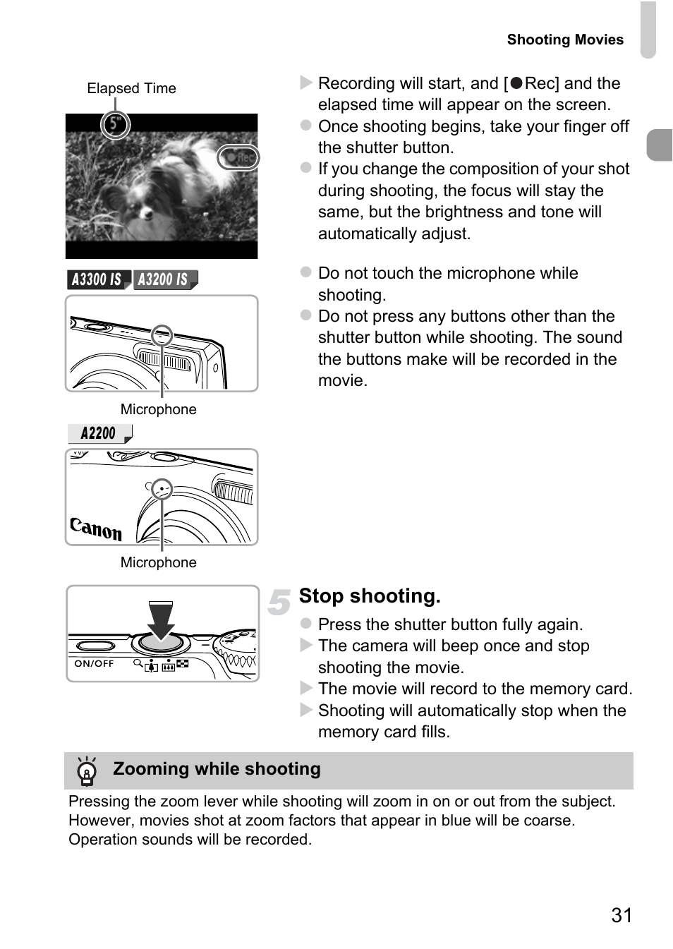 Stop shooting | Canon A3350 IS User Manual | Page 31 / 201
