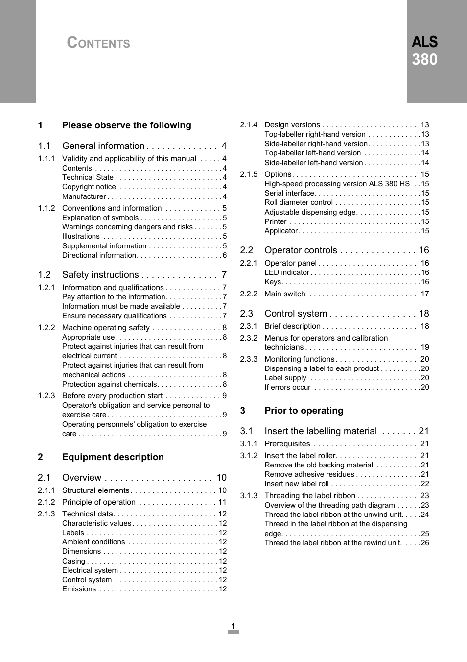 Als 380, Ontents | Avery Dennison ALS 380 User Manual | Page 3 / 90