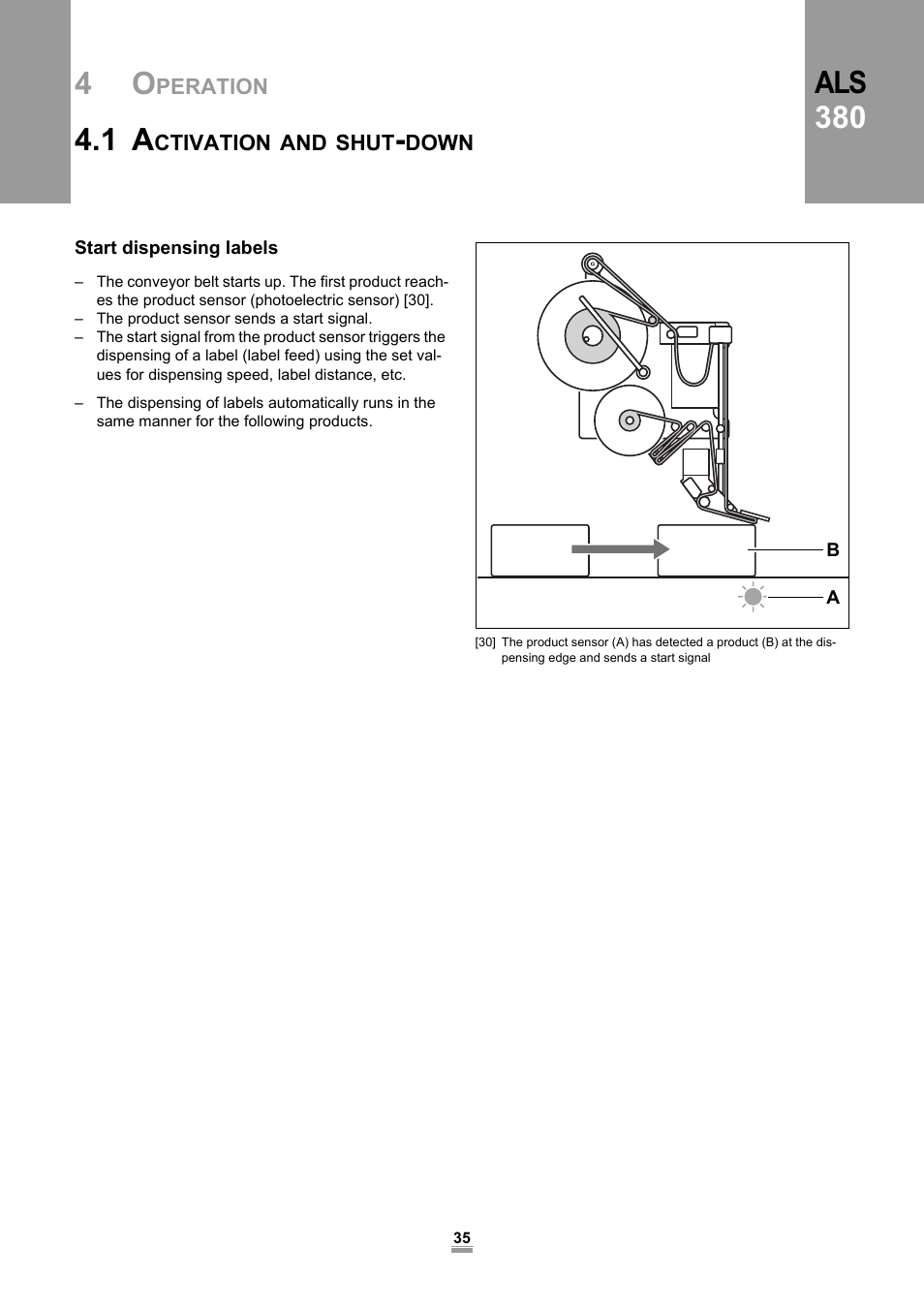 Start dispensing labels, Als 380 | Avery Dennison ALS 380 User Manual | Page 37 / 90