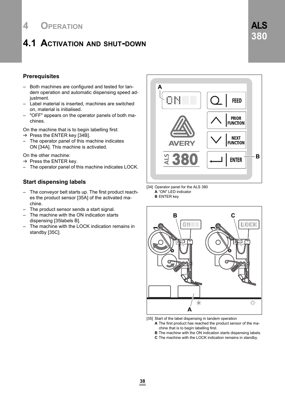Prerequisites, Start dispensing labels, Prerequisites start dispensing labels | Als 380 | Avery Dennison ALS 380 User Manual | Page 40 / 90