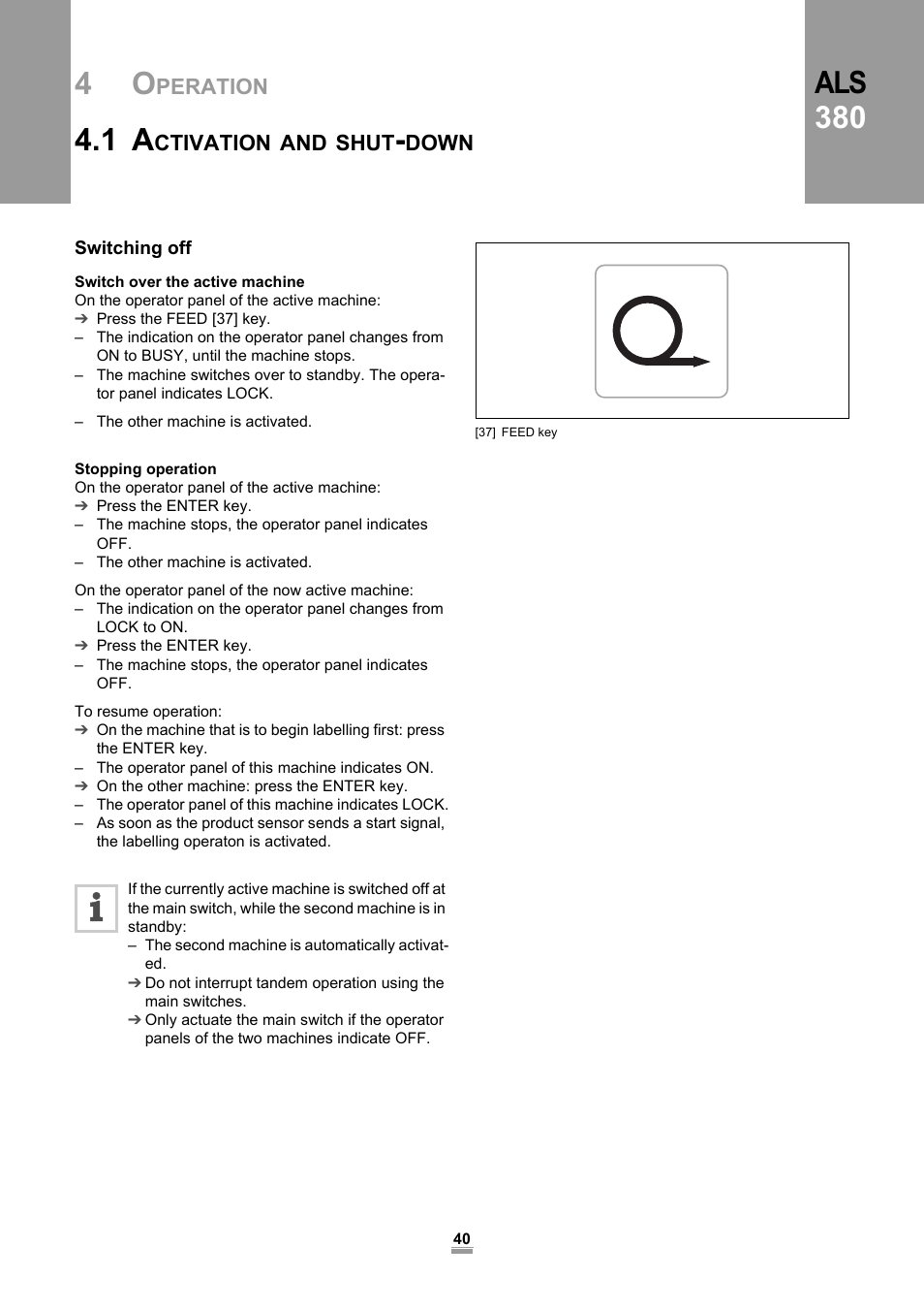 Switching off, Als 380, Peration | Ctivation, Shut, Down | Avery Dennison ALS 380 User Manual | Page 42 / 90