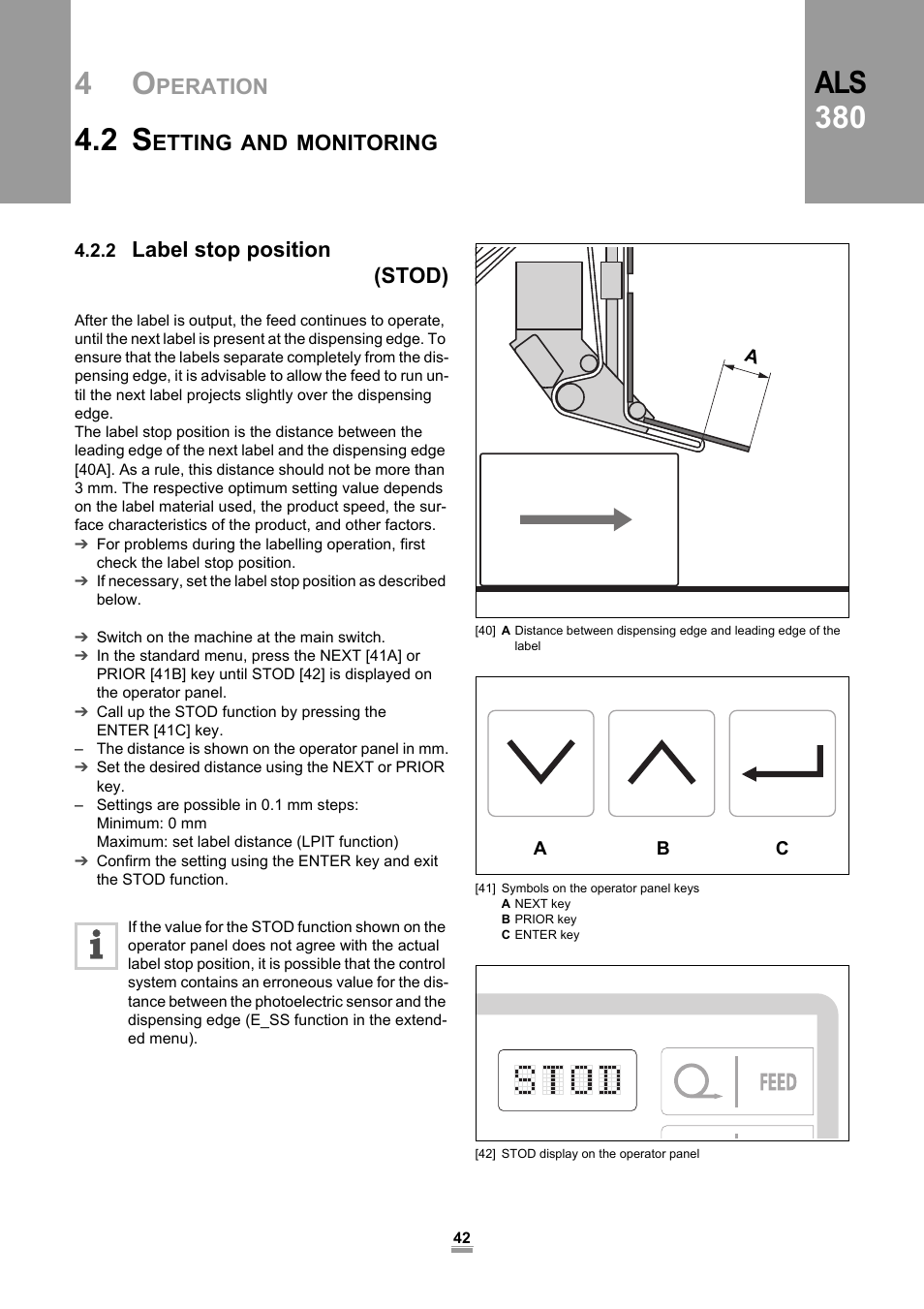 2 label stop position (stod), Als 380 | Avery Dennison ALS 380 User Manual | Page 44 / 90