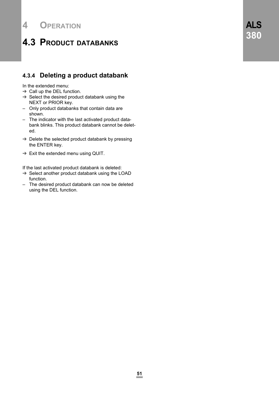 4 deleting a product databank, Als 380 | Avery Dennison ALS 380 User Manual | Page 53 / 90