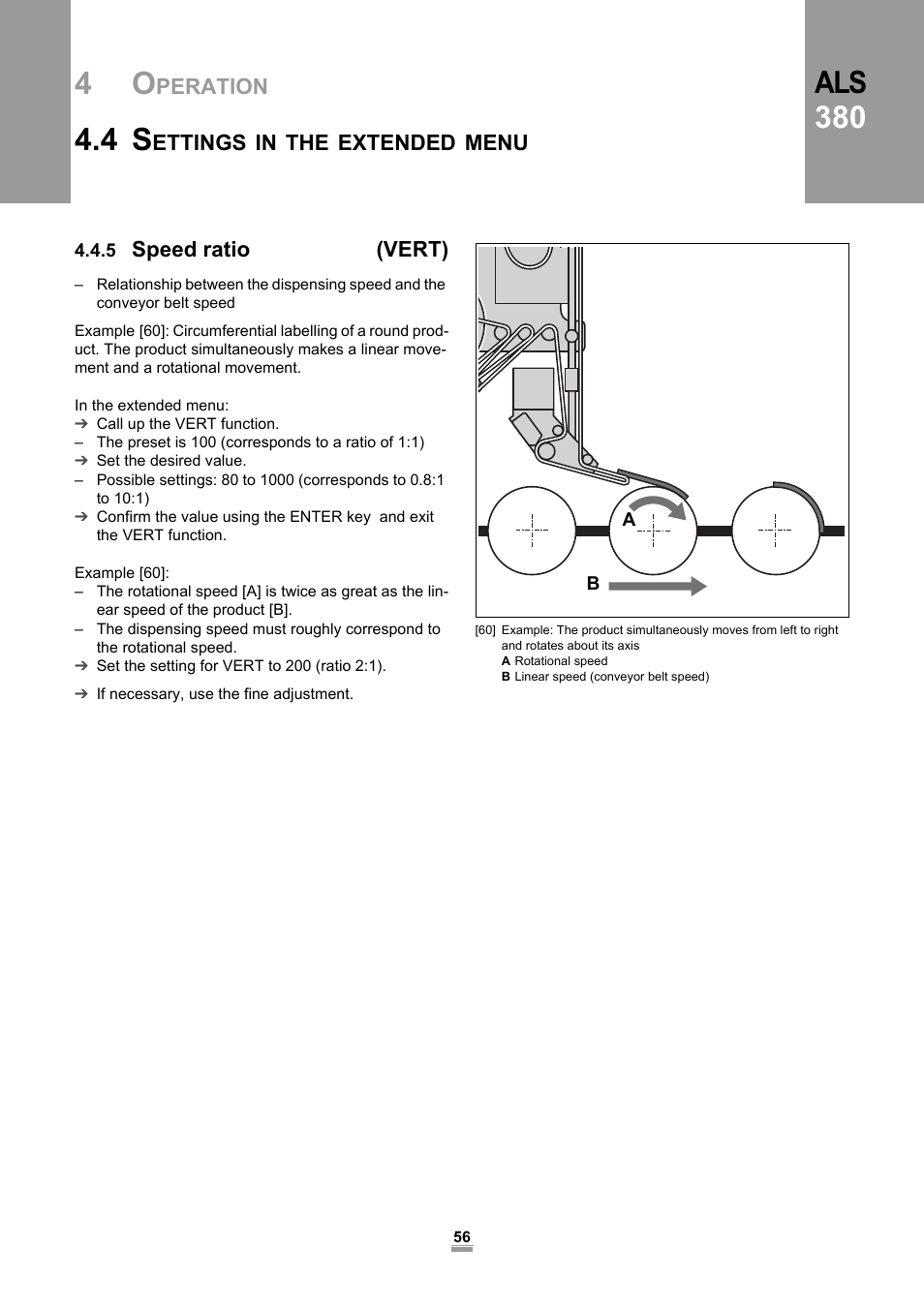 5 speed ratio (vert), Als 380 | Avery Dennison ALS 380 User Manual | Page 58 / 90