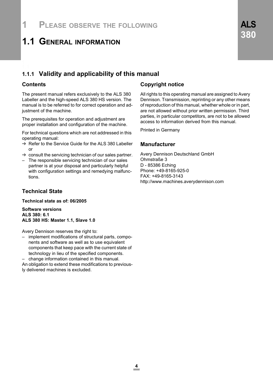Avery Dennison ALS 380 User Manual | Page 6 / 90