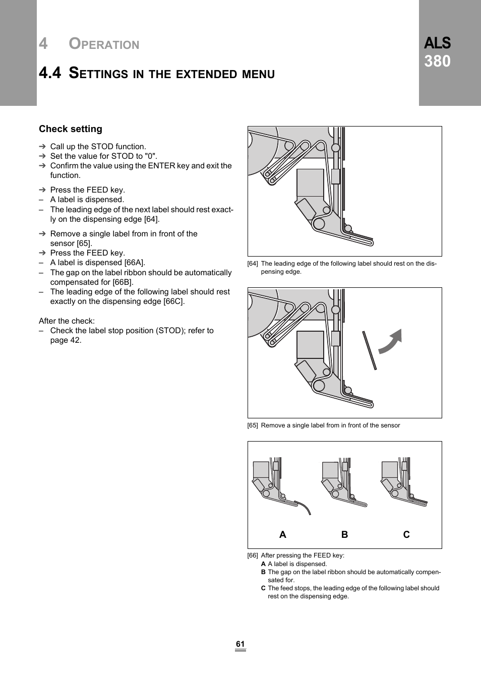 Check setting, Als 380 | Avery Dennison ALS 380 User Manual | Page 63 / 90