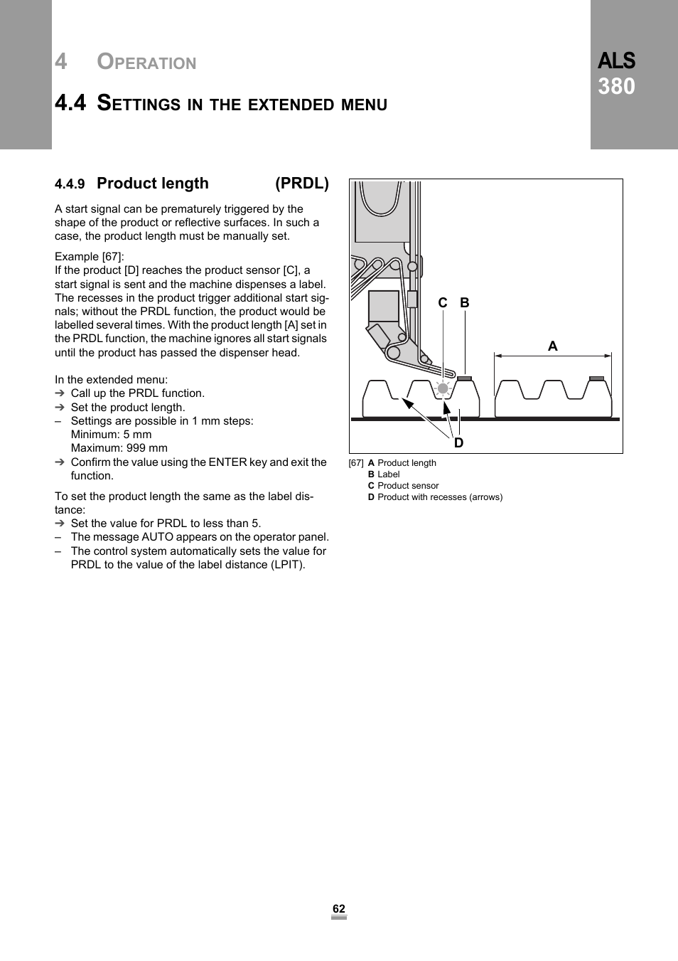 9 product length (prdl), Als 380 | Avery Dennison ALS 380 User Manual | Page 64 / 90