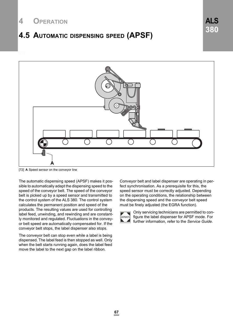 5 automatic dispensing speed (apsf), 5 automatic dispensing speed, Apsf) | Ter automatic dispensing speed, Apsf) als 380 | Avery Dennison ALS 380 User Manual | Page 69 / 90