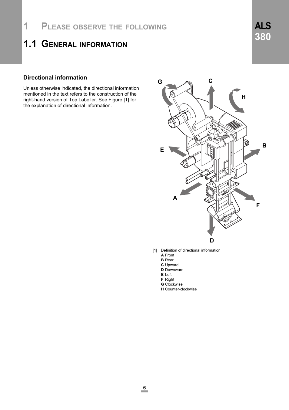 Directional information, Als 380 | Avery Dennison ALS 380 User Manual | Page 8 / 90