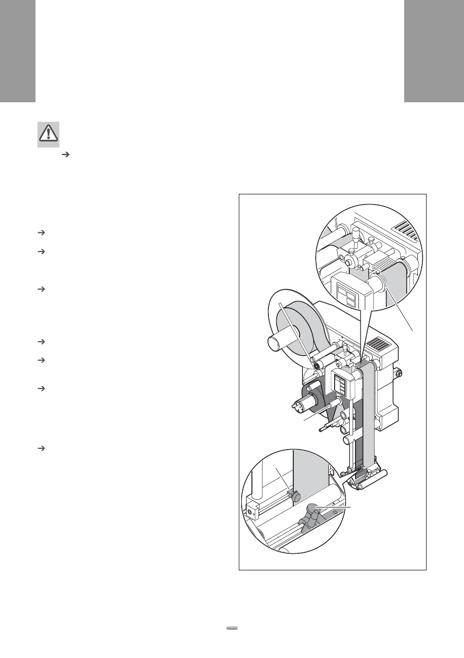 3 mechanical settings, 1 setting the ribbon guides, Operator panel support | Setting the ribbon guides on the dispenser head, Deflection roller on the rewind unit, 3 mechanical, Settings | Avery Dennison ALS 350 User Manual | Page 42 / 100