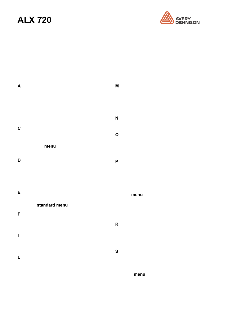 13 index, Index, Alx 720 | Avery Dennison ALX 720 User Manual | Page 124 / 124