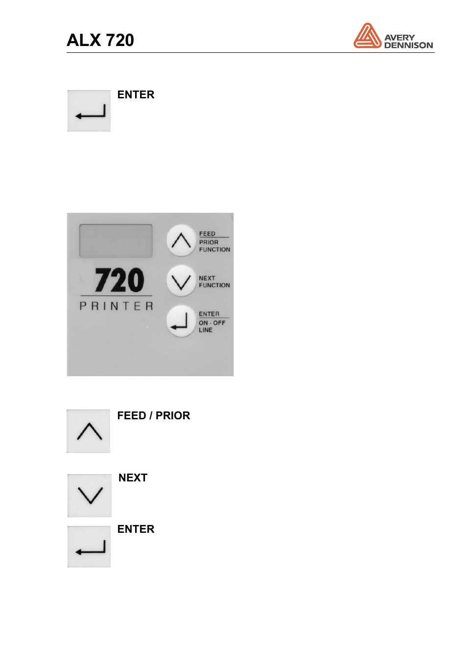 Alx 720, Enter, Feed / prior | Next | Avery Dennison ALX 720 User Manual | Page 13 / 124