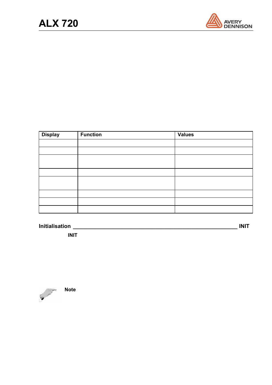 1 standard menu, Standard menu, Alx 720 | Avery Dennison ALX 720 User Manual | Page 45 / 124