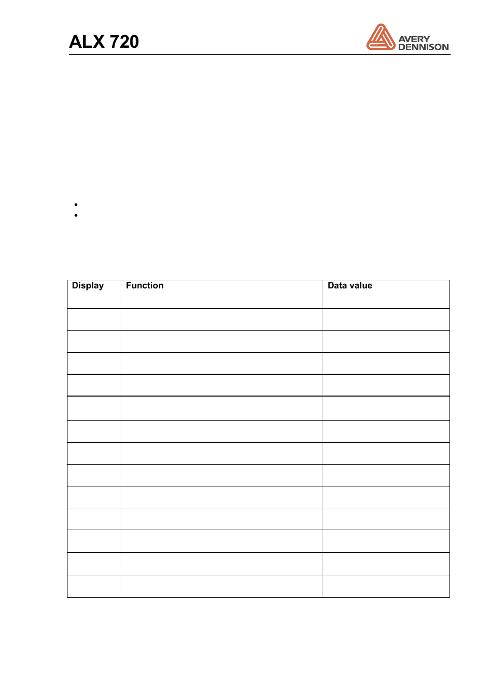 2 extended standard menu, Extended standard menu, Alx 720 | Avery Dennison ALX 720 User Manual | Page 47 / 124