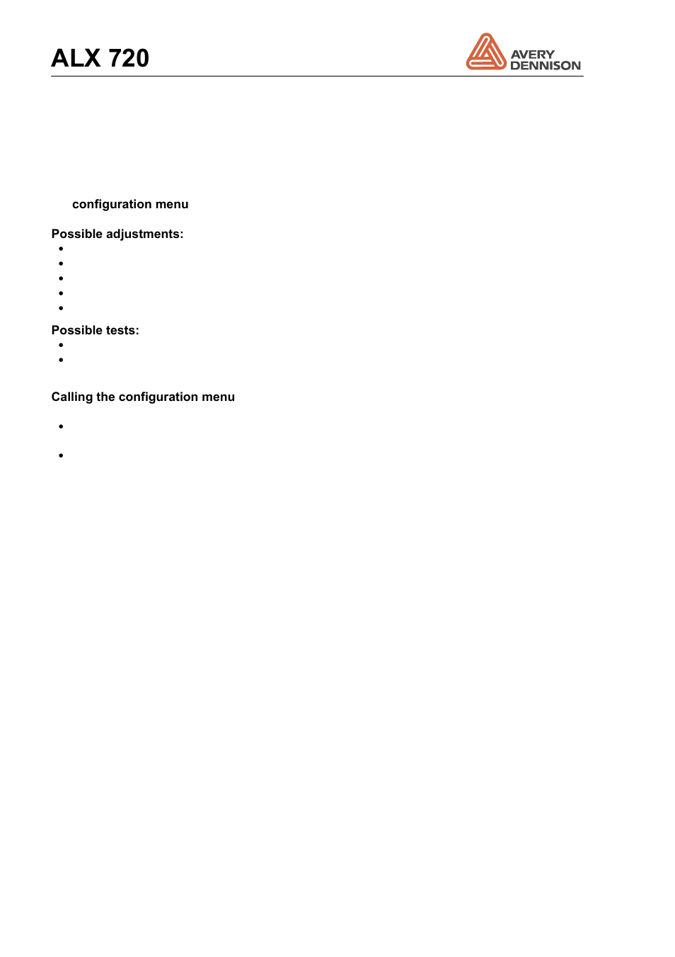 3 configuration menu, Configuration menu, Alx 720 | Avery Dennison ALX 720 User Manual | Page 54 / 124