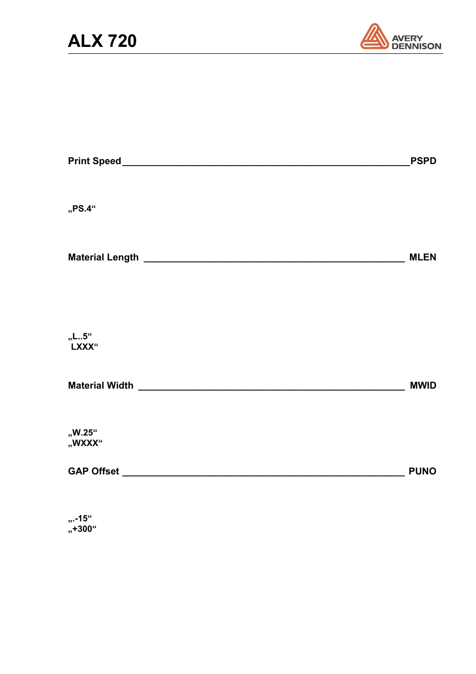 3 prtp: print parameter adjustments, Prtp: print parameter adjustments, Alx 720 | Avery Dennison ALX 720 User Manual | Page 65 / 124