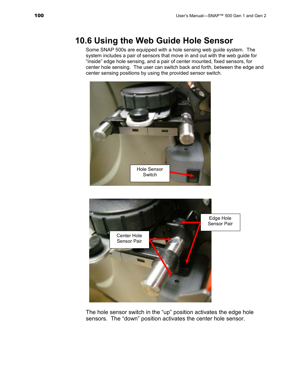 6 using the web guide hole sensor | Avery Dennison SNAP 500 User Manual | Page 100 / 136