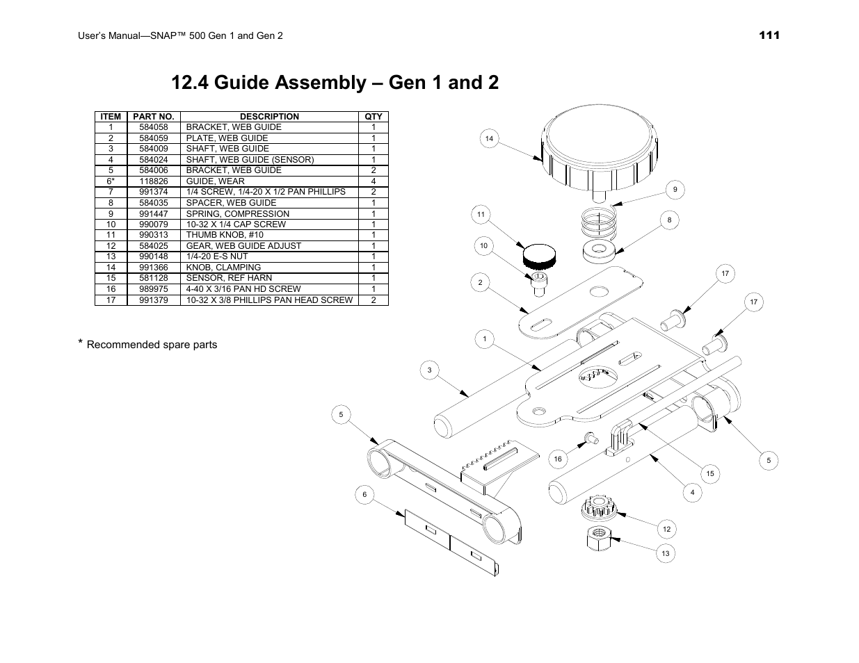 4 guide assembly – gen 1 and 2 | Avery Dennison SNAP 500 User Manual | Page 111 / 136