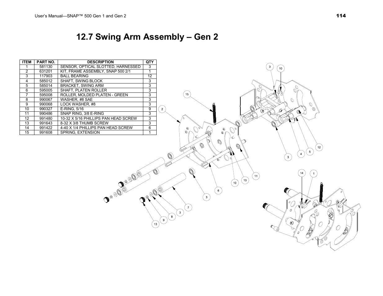 7 swing arm assembly – gen 2 | Avery Dennison SNAP 500 User Manual | Page 114 / 136