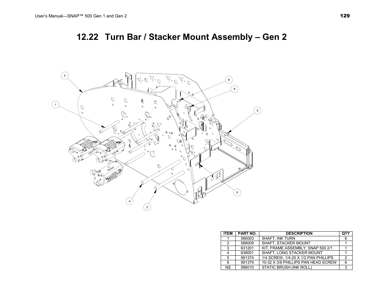 22 turn bar / stacker mount assembly – gen 2 | Avery Dennison SNAP 500 User Manual | Page 129 / 136