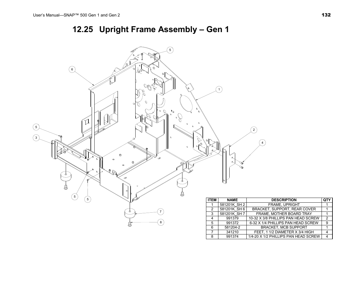 25 upright frame assembly – gen 1 | Avery Dennison SNAP 500 User Manual | Page 132 / 136