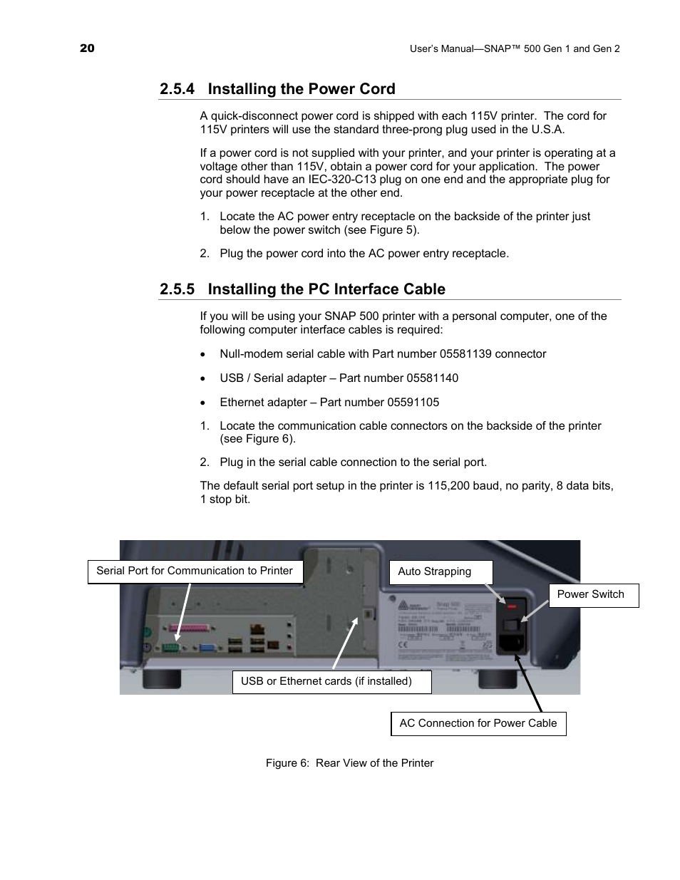 4 installing the power cord, 5 installing the pc interface cable | Avery Dennison SNAP 500 User Manual | Page 20 / 136