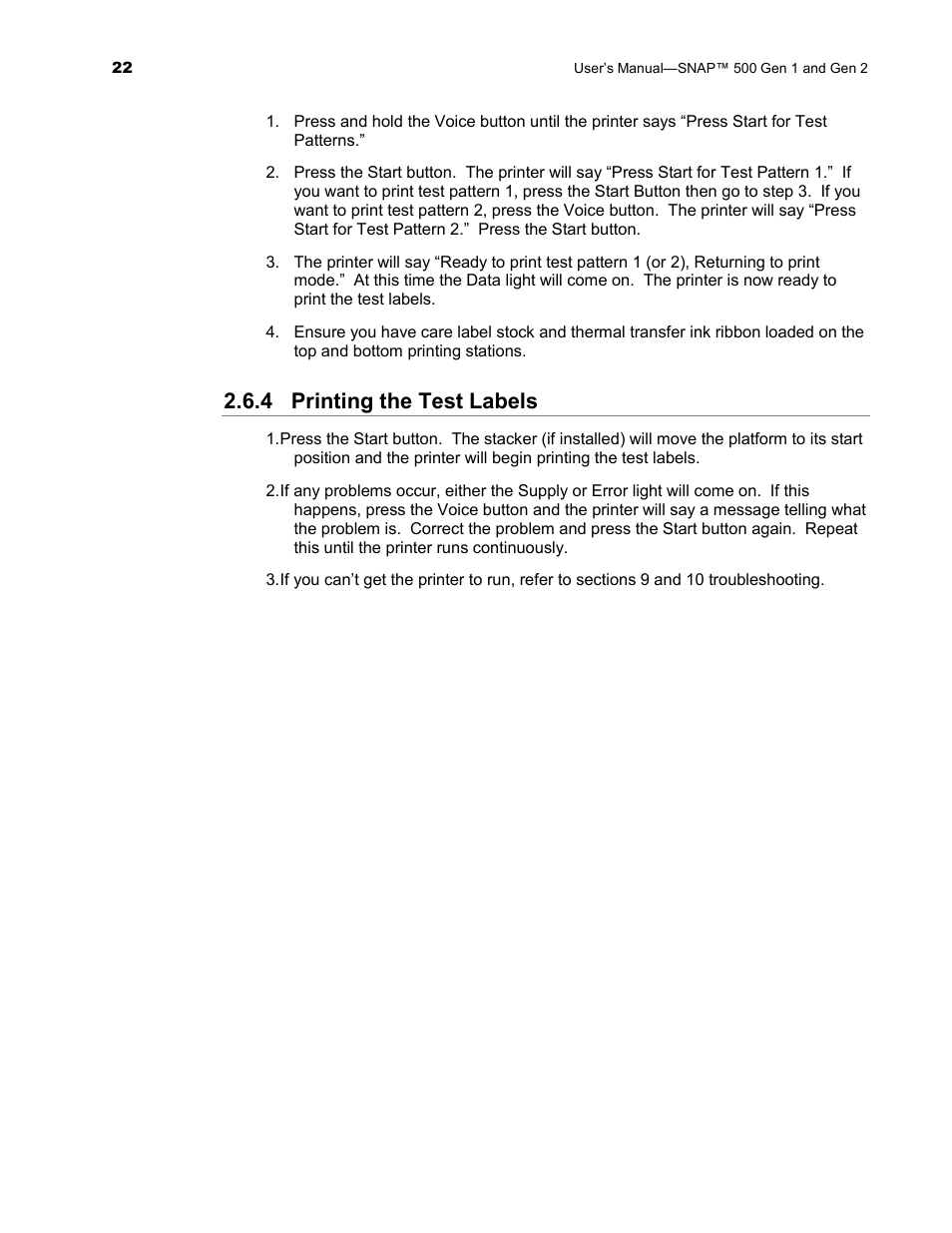 4 printing the test labels | Avery Dennison SNAP 500 User Manual | Page 22 / 136