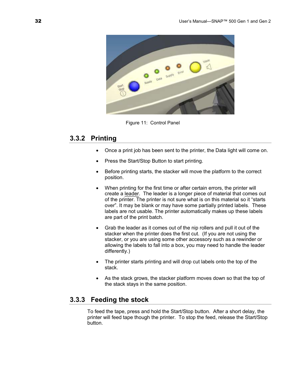 2 printing, 3 feeding the stock | Avery Dennison SNAP 500 User Manual | Page 32 / 136