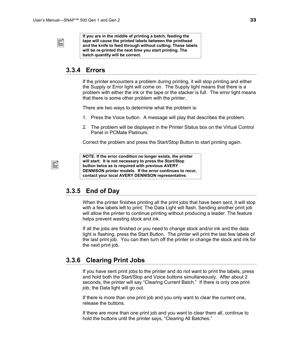 Avery Dennison SNAP 500 User Manual | Page 33 / 136