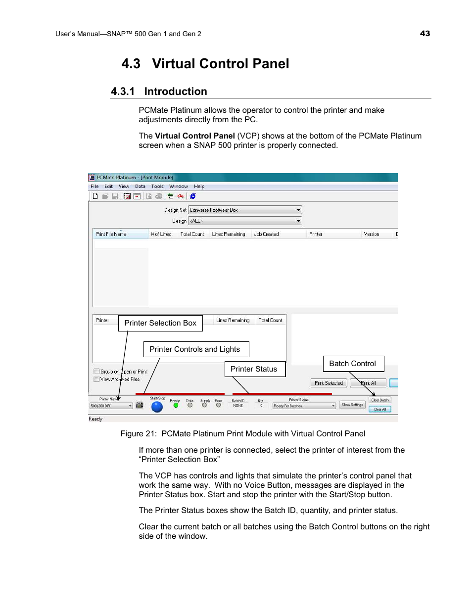 3 virtual control panel, 1 introduction | Avery Dennison SNAP 500 User Manual | Page 43 / 136