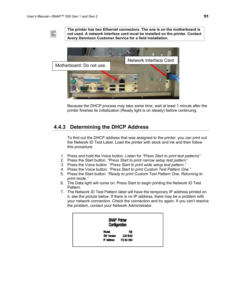 3 determining the dhcp address | Avery Dennison SNAP 500 User Manual | Page 51 / 136