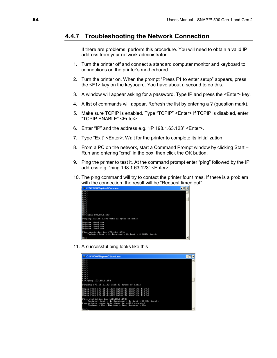 7 troubleshooting the network connection | Avery Dennison SNAP 500 User Manual | Page 54 / 136