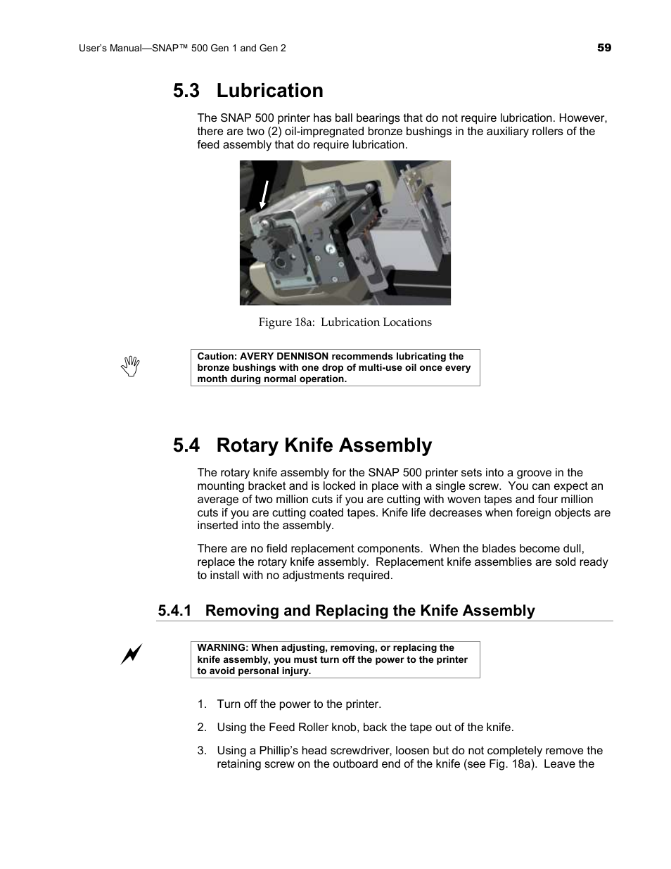 3 lubrication, 4 rotary knife assembly | Avery Dennison SNAP 500 User Manual | Page 59 / 136