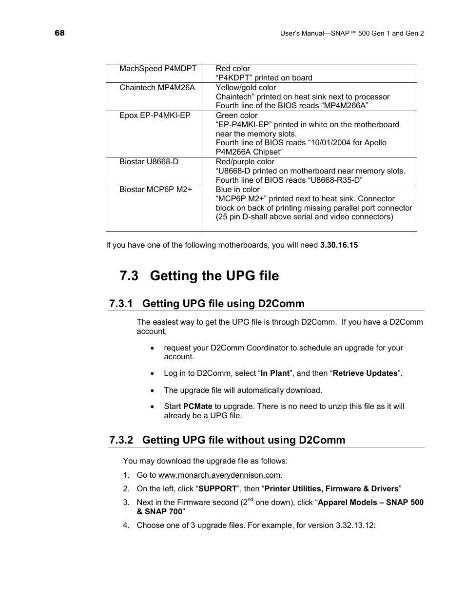 3 getting the upg file, 1 getting upg file using d2comm, 2 getting upg file without using d2comm | Avery Dennison SNAP 500 User Manual | Page 68 / 136