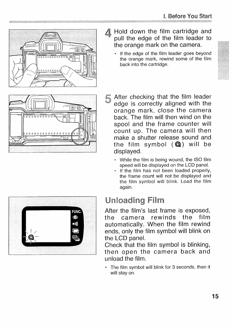 Unloading film | Canon 500N QD User Manual | Page 15 / 17