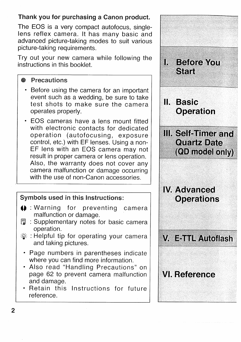 Vi. reference, V. e-ttl autoflash | Canon 500N QD User Manual | Page 2 / 17