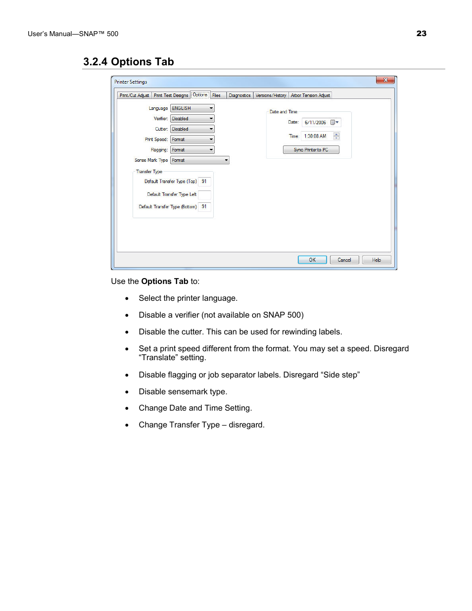 4 options tab | Avery Dennison SNAP 500 Operator Guide User Manual | Page 23 / 34