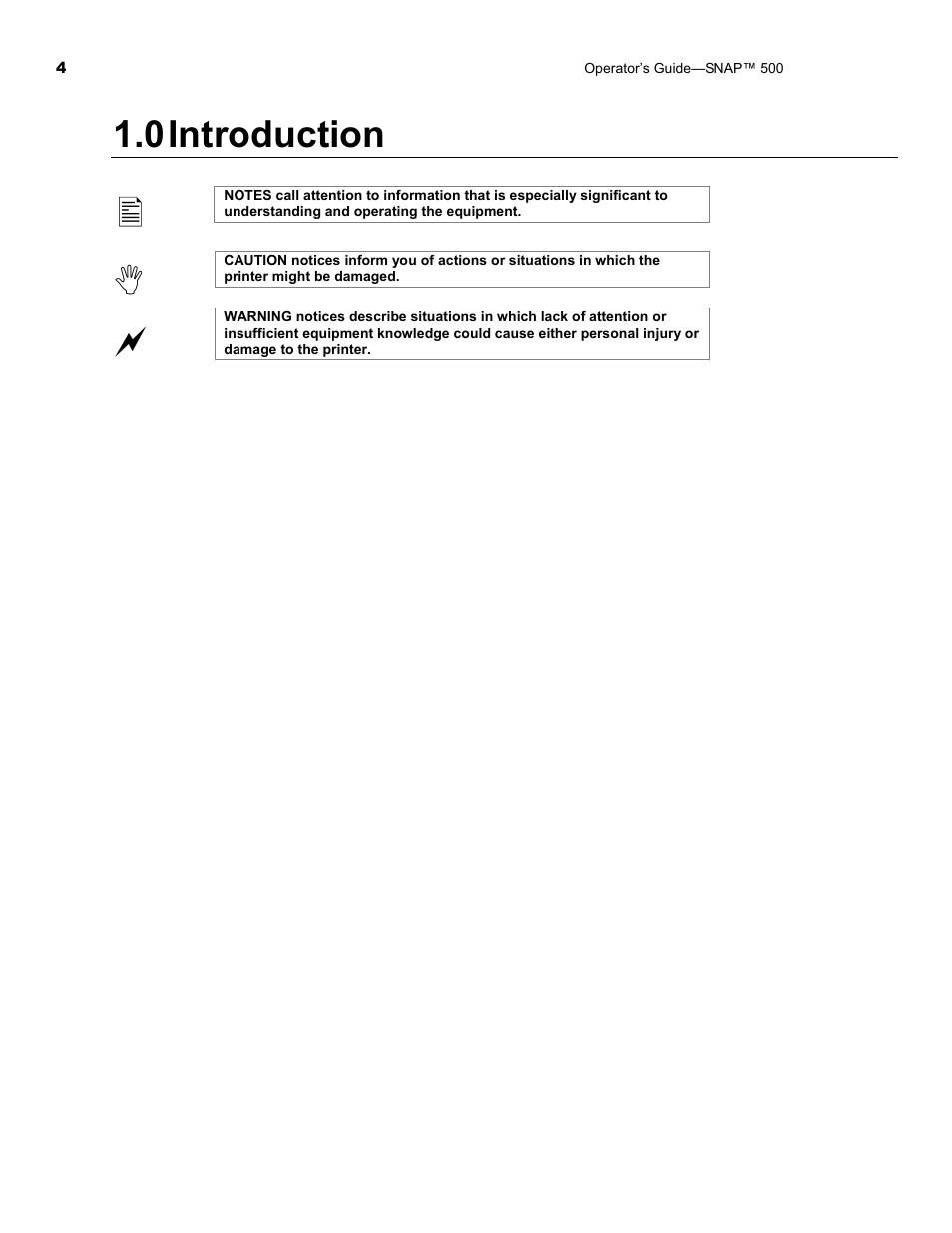 0 introduction | Avery Dennison SNAP 500 Operator Guide User Manual | Page 4 / 34