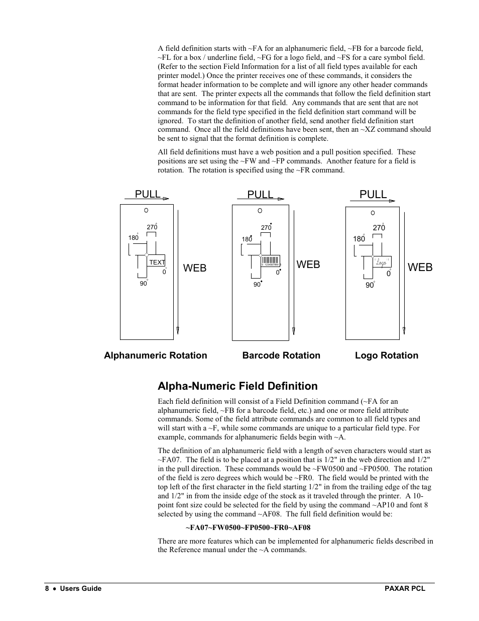 Alpha-numeric field definition, Pull web | Avery Dennison PCL User Manual | Page 10 / 93