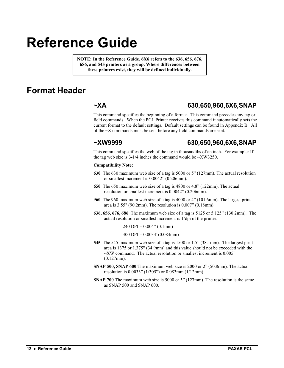 Reference guide, Format header | Avery Dennison PCL User Manual | Page 14 / 93