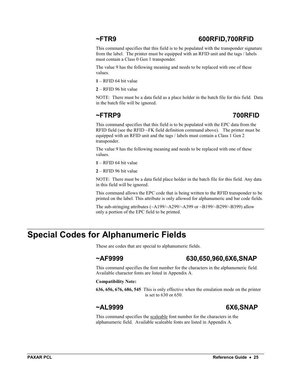 Special codes for alphanumeric fields | Avery Dennison PCL User Manual | Page 27 / 93
