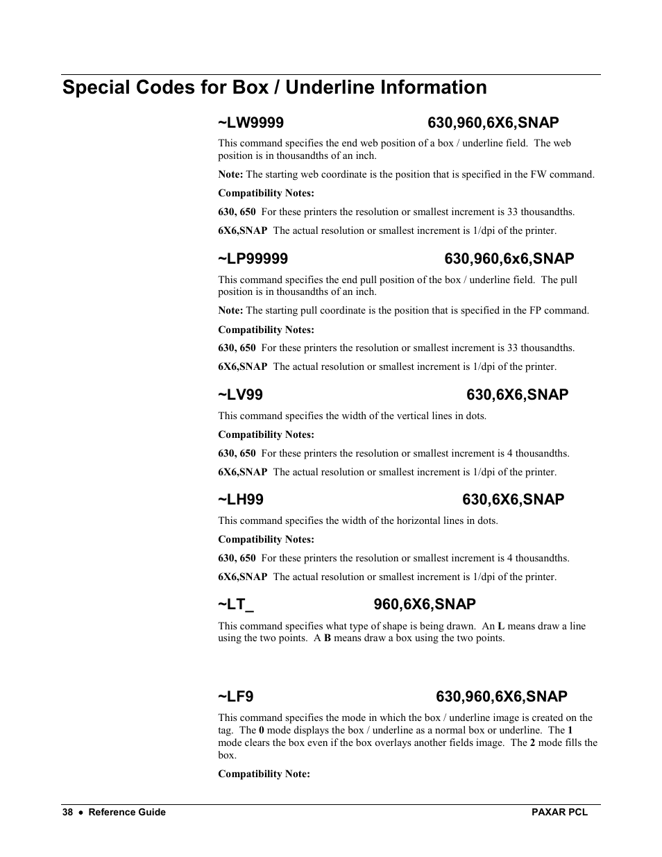 Special codes for box / underline information | Avery Dennison PCL User Manual | Page 40 / 93