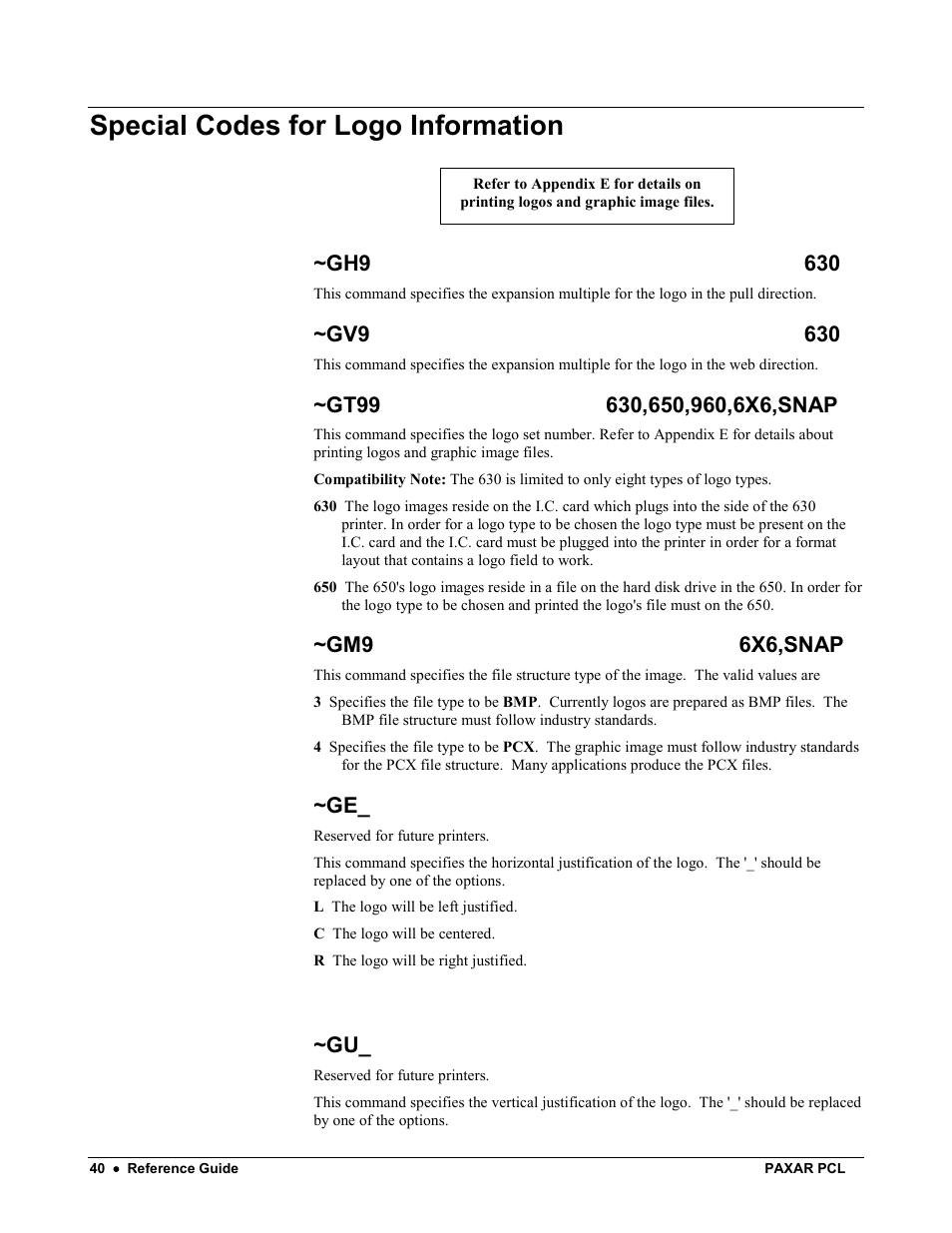 Special codes for logo information | Avery Dennison PCL User Manual | Page 42 / 93
