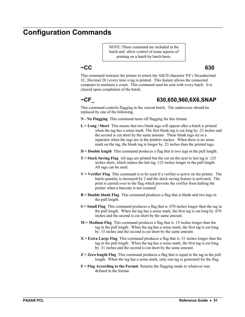Configuration commands, Cc 630 | Avery Dennison PCL User Manual | Page 53 / 93
