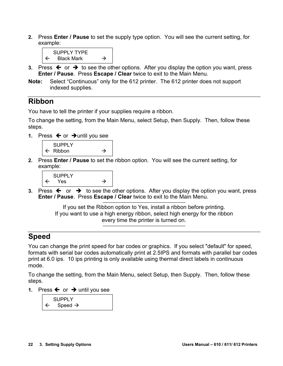 Ribbon, Speed | Avery Dennison SNAP 611 User Manual | Page 30 / 108