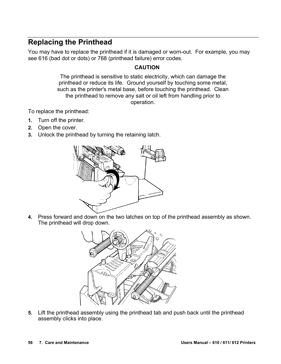 Replacing the printhead | Avery Dennison SNAP 611 User Manual | Page 64 / 108
