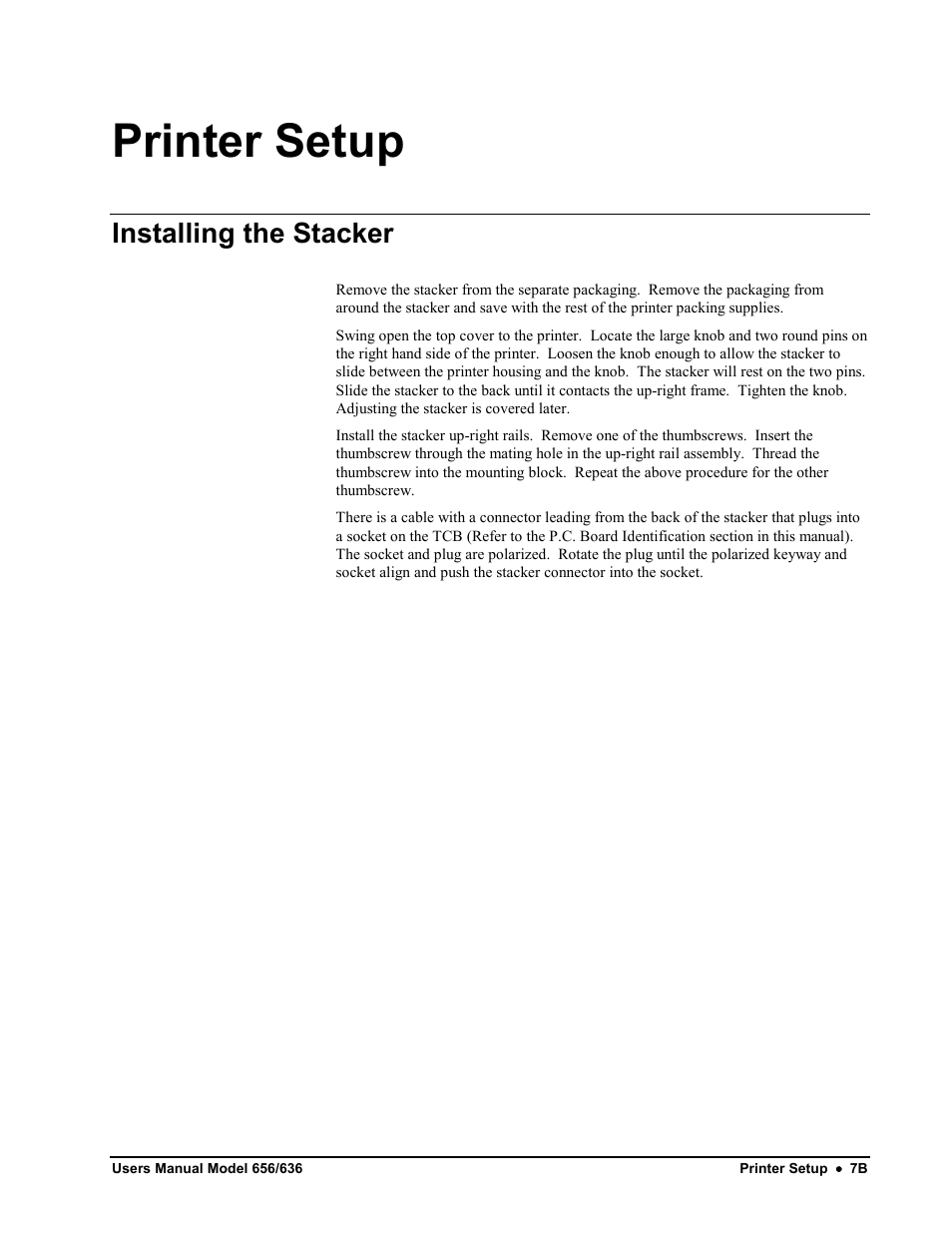 Printer setup, Installing the stacker | Avery Dennison SNAP 656 User Manual | Page 13 / 123