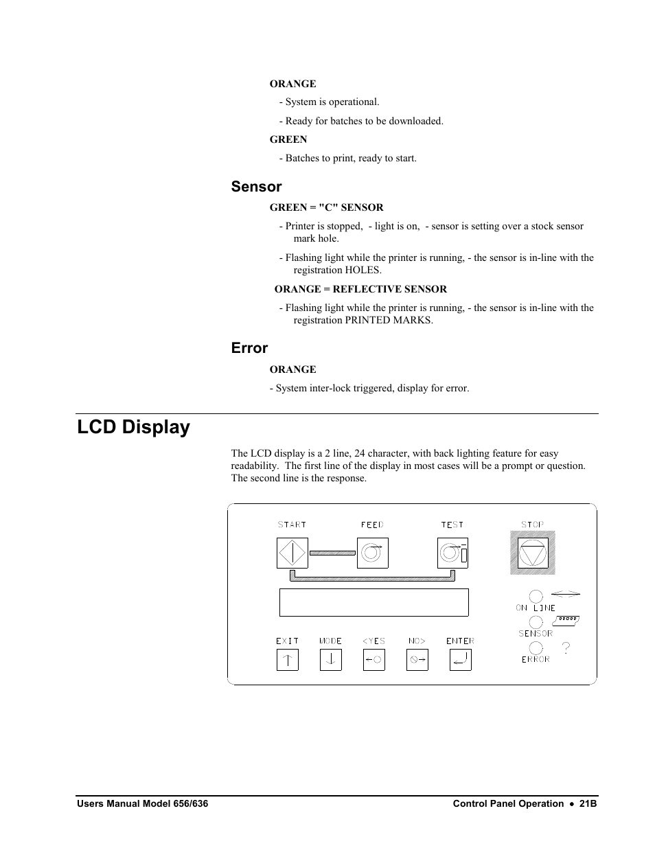 Lcd display, Sensor, Error | Avery Dennison SNAP 656 User Manual | Page 27 / 123