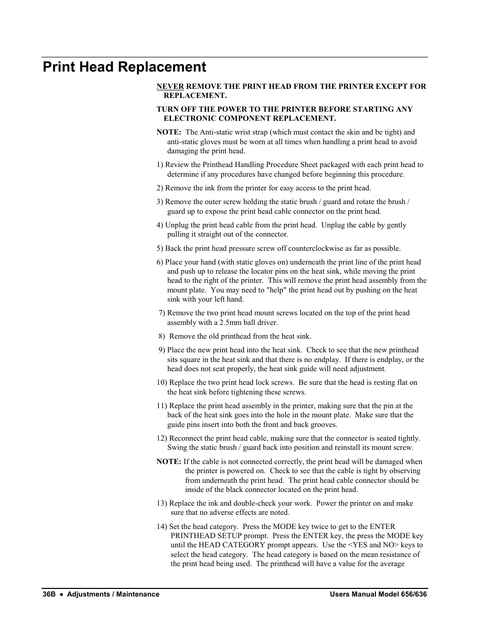Print head replacement | Avery Dennison SNAP 656 User Manual | Page 42 / 123
